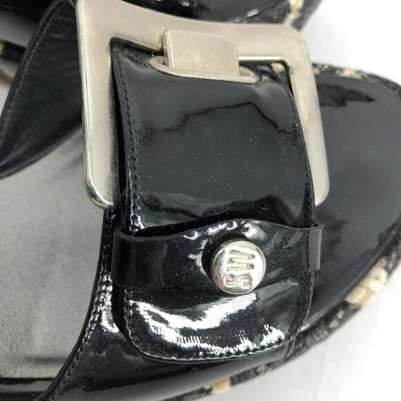 Stuart Weitzman Clipper Giraffe print platform wedge slides black leather size X - Picture 9 of 12